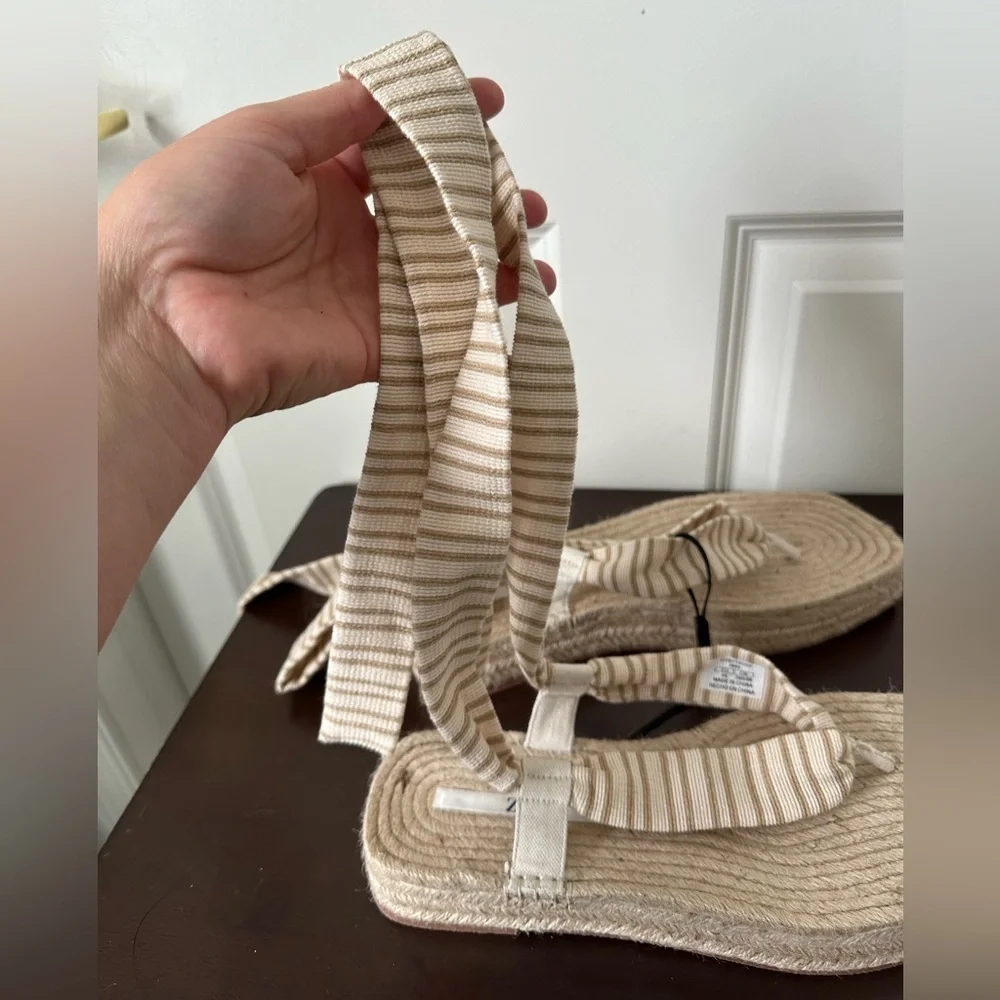 Zara Lace Up Striped Espadrille Sandals 40 , US 9.5